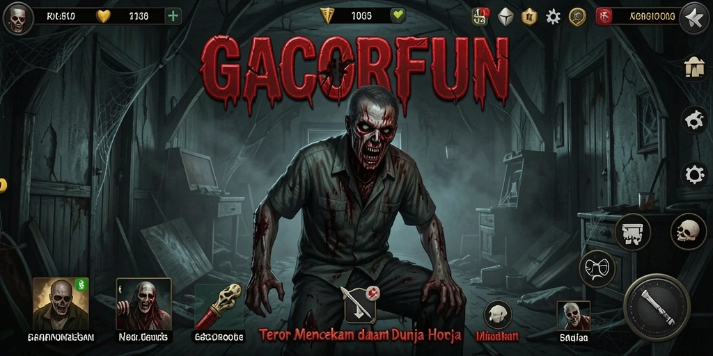 Screenshot gameplay GACORFUN yang menampilkan suasana horor yang mencekam.