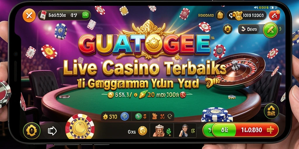 Screenshot gameplay GUATOGEL menampilkan dealer langsung dan suasana kasino yang dinamis.