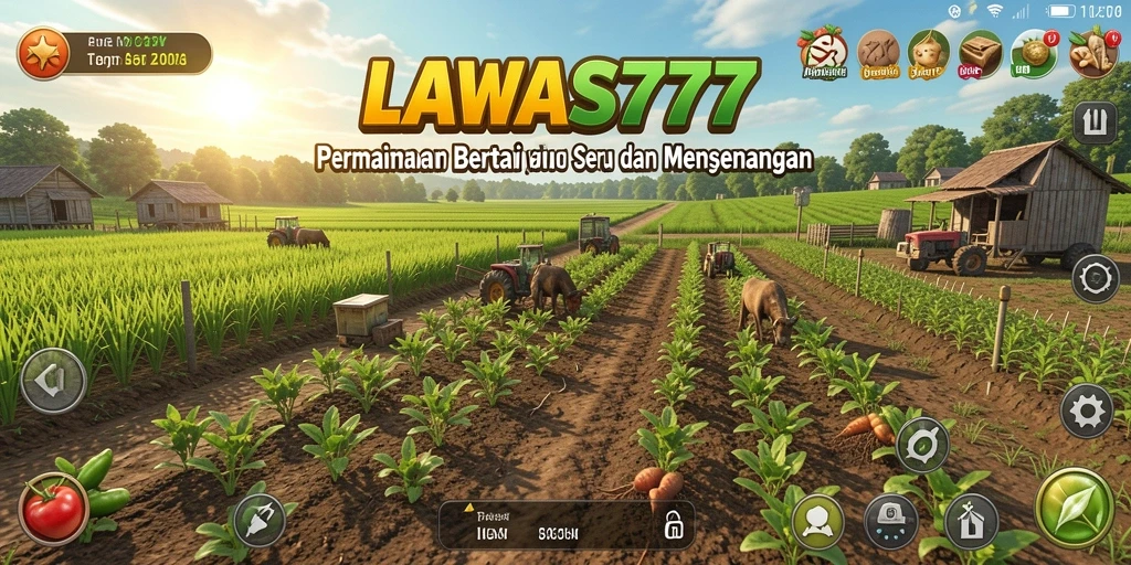 Tampilan gameplay LAWAS777 dengan ladang yang rimbun dan penuh tanaman.