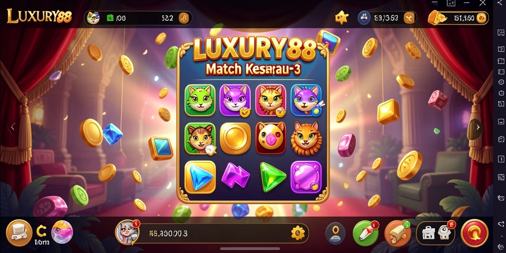 Screenshot LUXURY88 menunjukkan pengalaman gameplay Match-3 yang menarik.