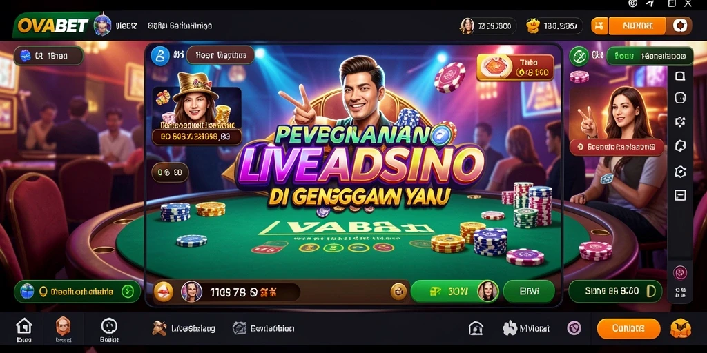 Screenshot OVABET menunjukkan dealer langsung dan suasana kasino yang nyata.