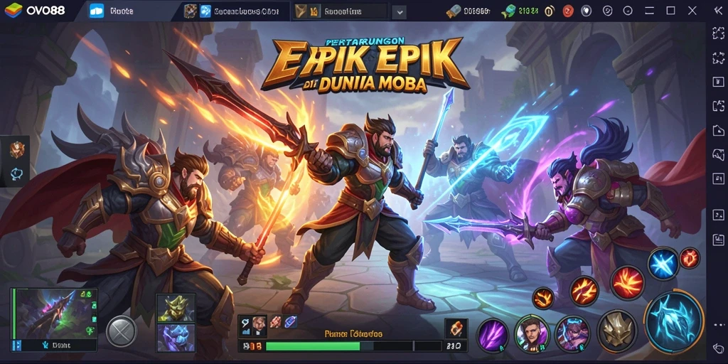 Tampilan mendebarkan gameplay OVO88 di arena MOBA.