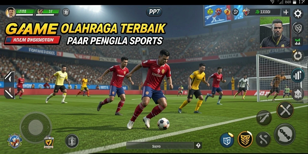Screenshot utama PP7 menampilkan aksi seru gameplay olahraga.