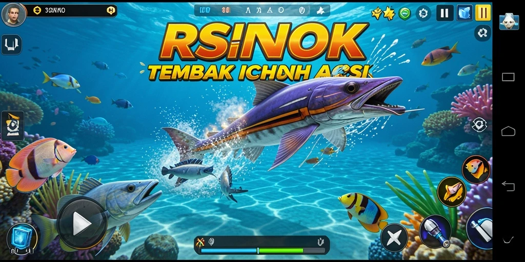 Screenshot gameplay RSNOK menampilkan aksi seru menembak ikan.