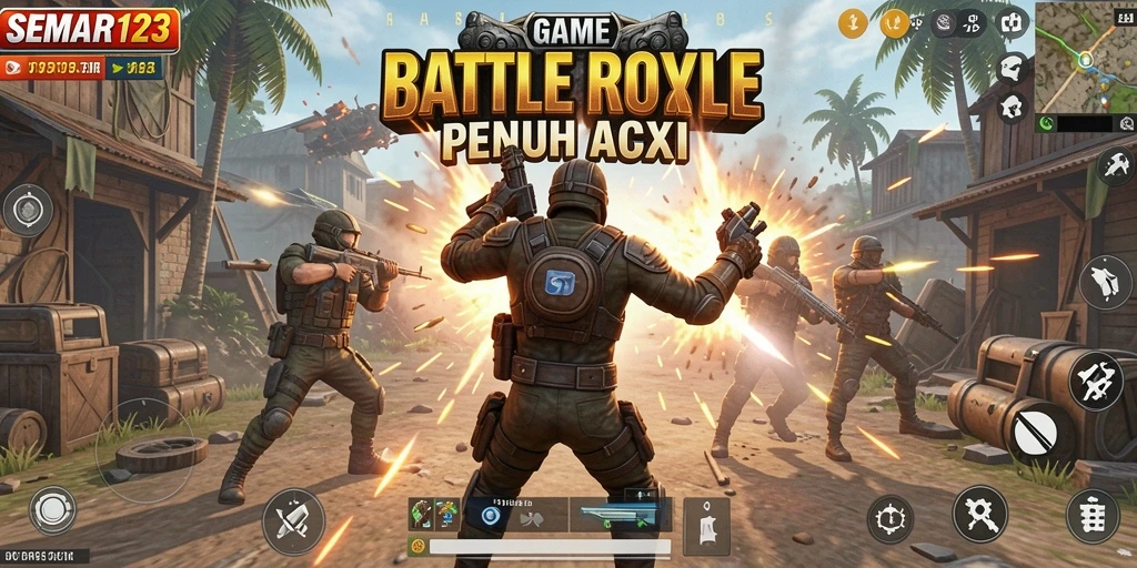 Screenshot gameplay SEMAR123 menunjukkan aksi Battle Royale yang mendebarkan.