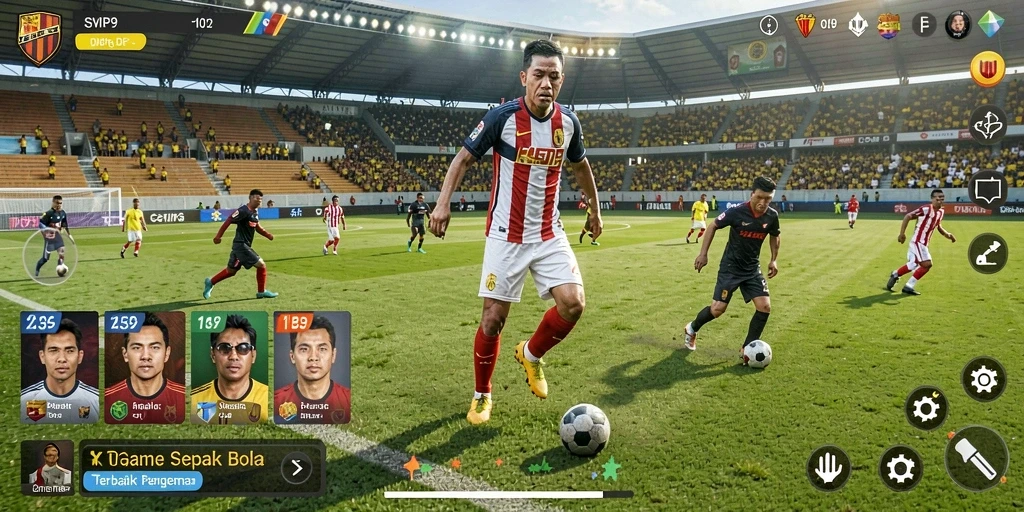 Tampilan gameplay <strong>SVIP9</strong> saat pertandingan sepak bola yang intens.