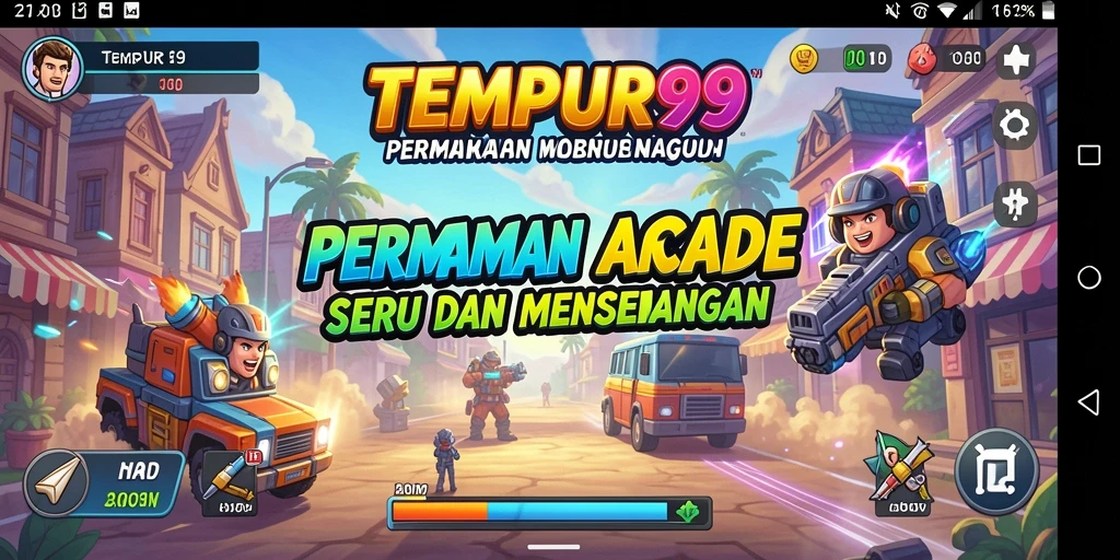 Screenshot utama TEMPUR99 menampilkan aksi seru dalam gameplay Arcade.